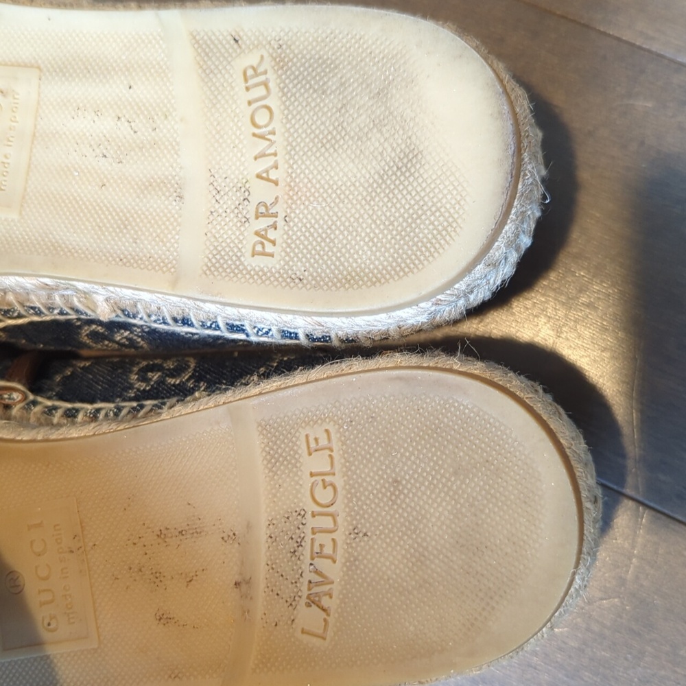 Gucci Blue Denim Monogram Espadrilles with Brown Trim - Picture 7 of 13